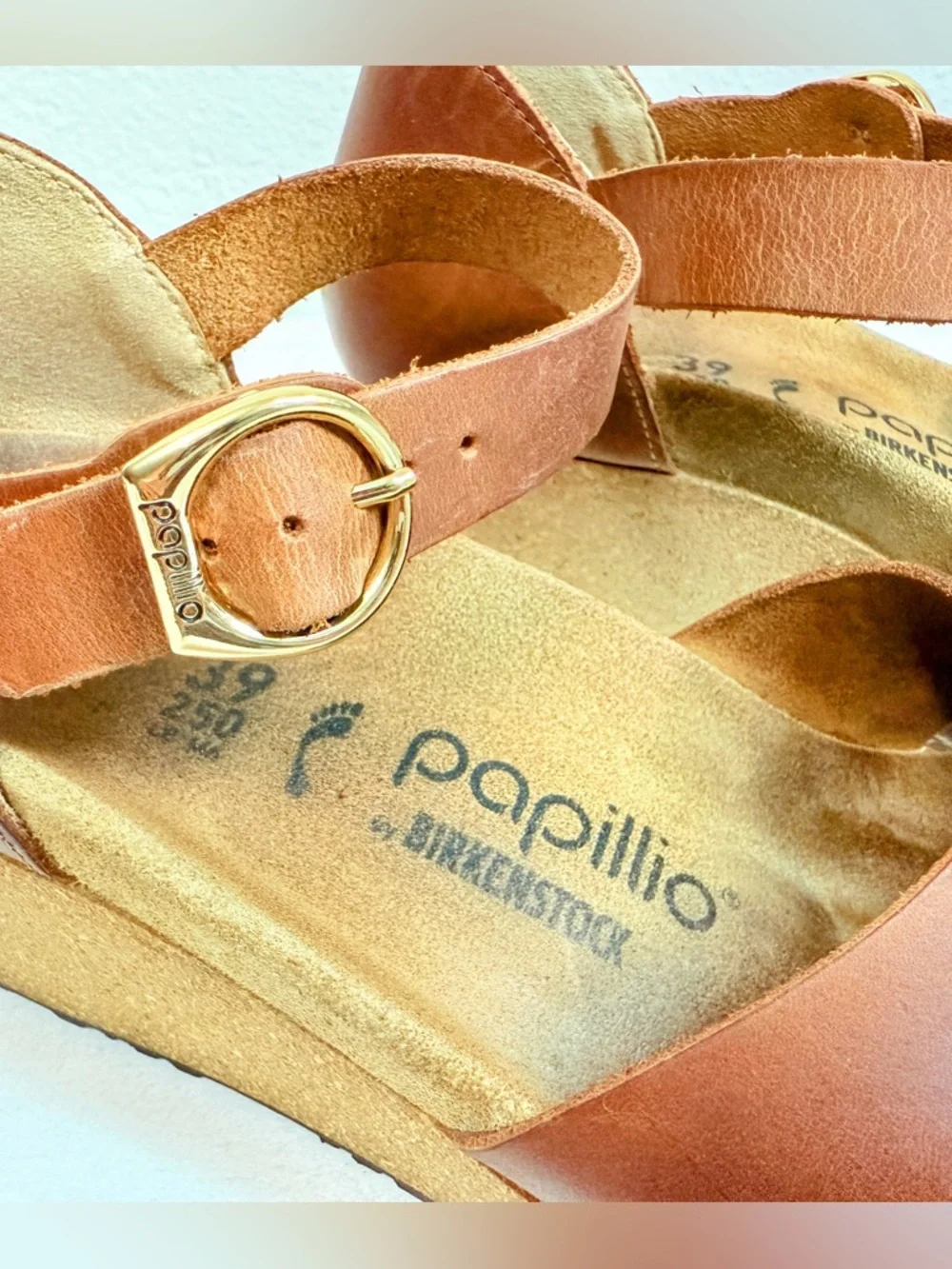 Papillio Birkenstock Cognac Leather Mary Jane Wedge Comfort Shoes 39 - Picture 6 of 16